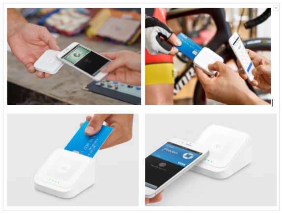 Showing how NFC card reader can be used on the go or connected to a Square Stand.