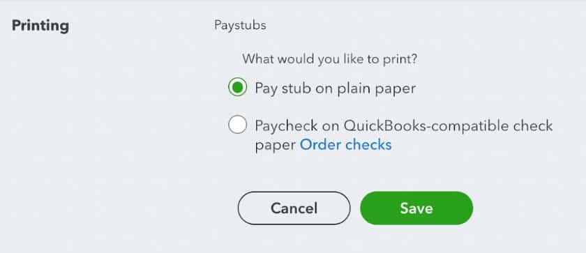 Showing paystub printing options.