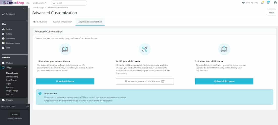 Showing how to modify your theme with Prestashop's helpful guides.