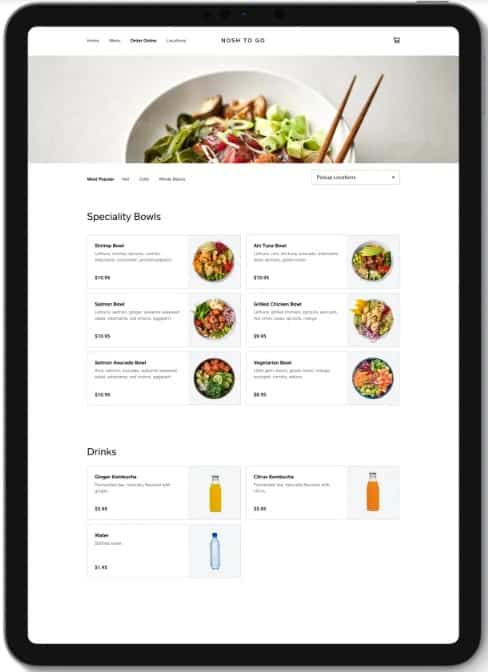 Showing Square's online ordering on a tablet.
