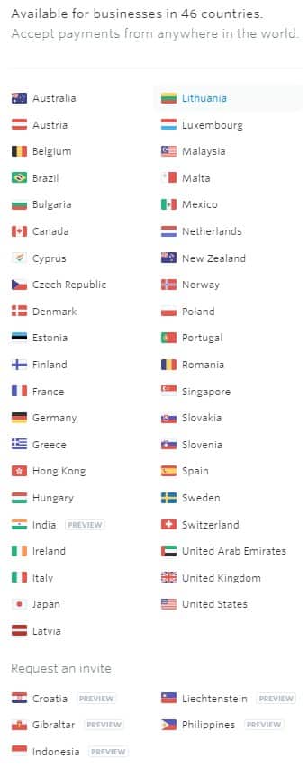 Stripe's available for businesses in 46 countries.