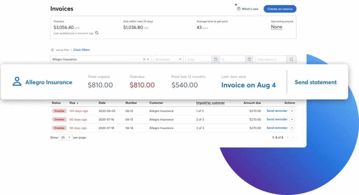 Showing invoices page of wave.