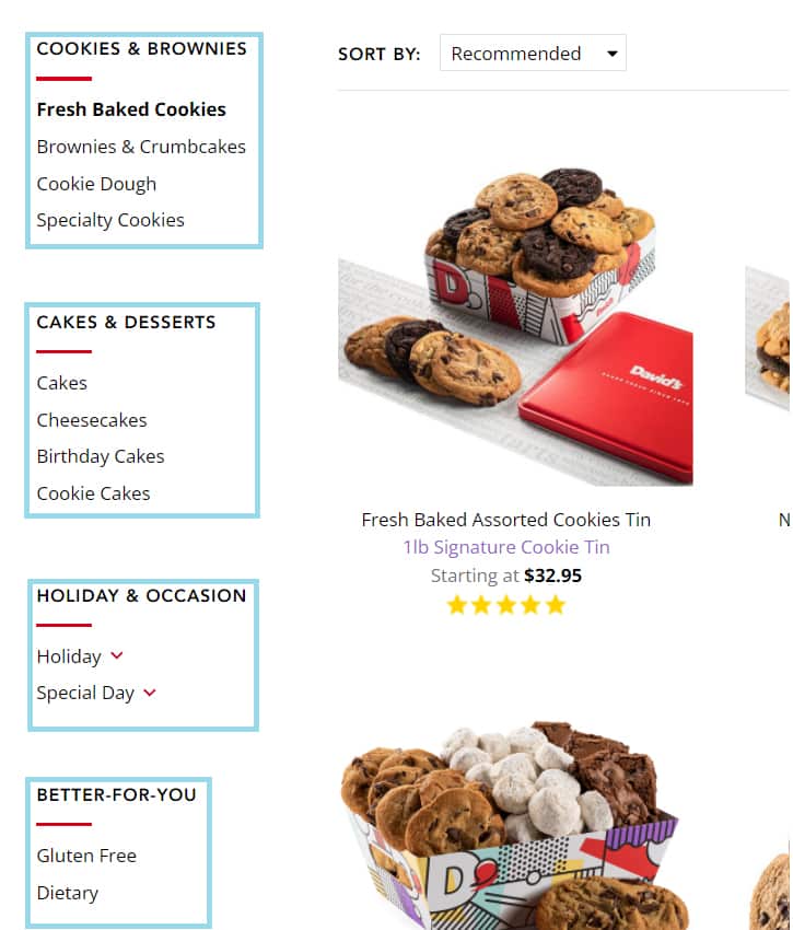 A product categories for cookies.