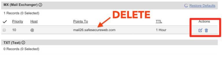 Delete any name listed in MX (mail exchanger) records.