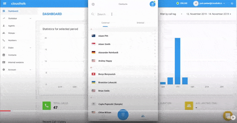 CloudTalk contacts search
