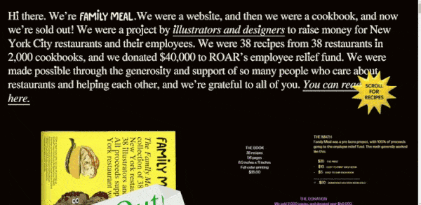 single page websites examples by Family Meal