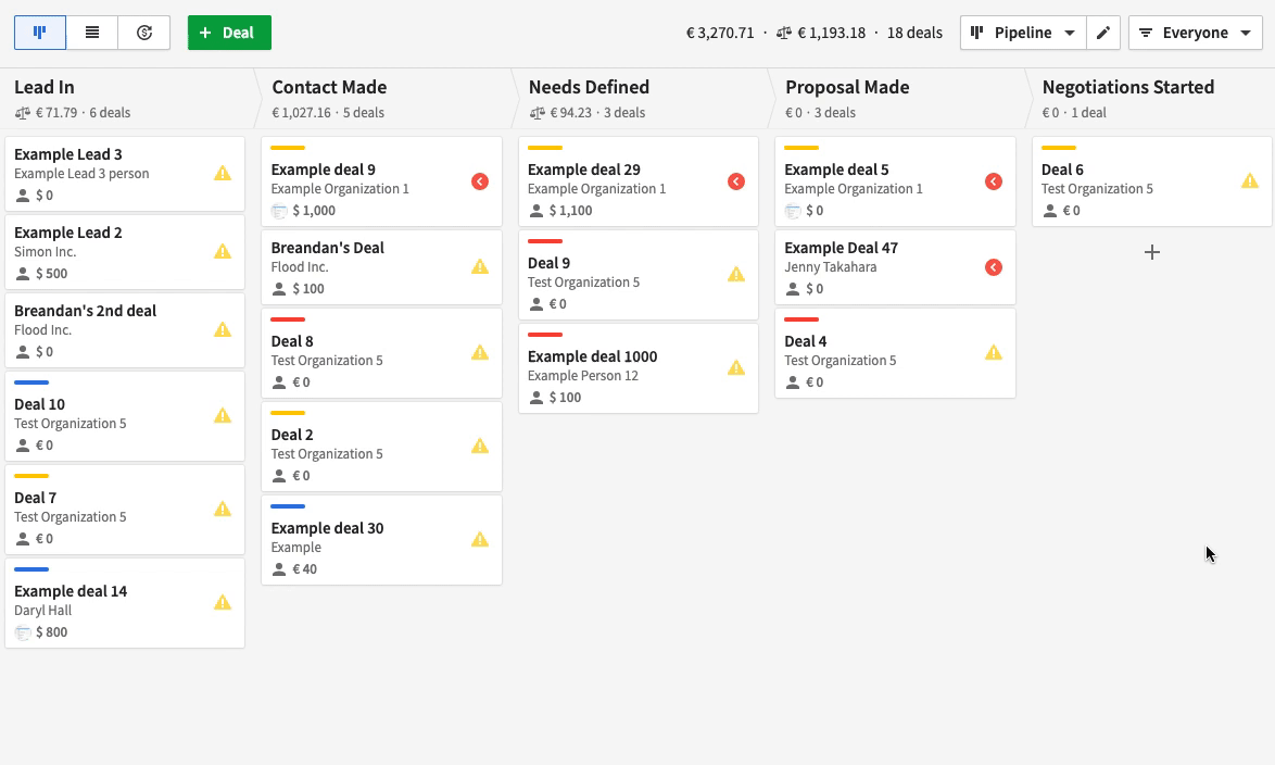 Pipedrive deal management interface.