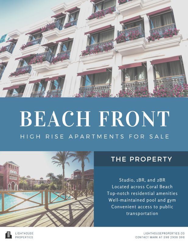 Canva Beach Front High Rise Apartments Flyer template