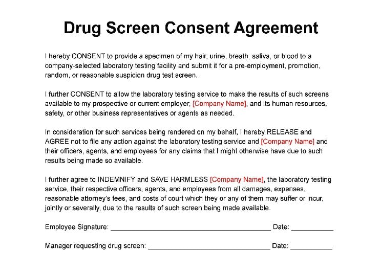 Sample drug screen consent form thumbnail.