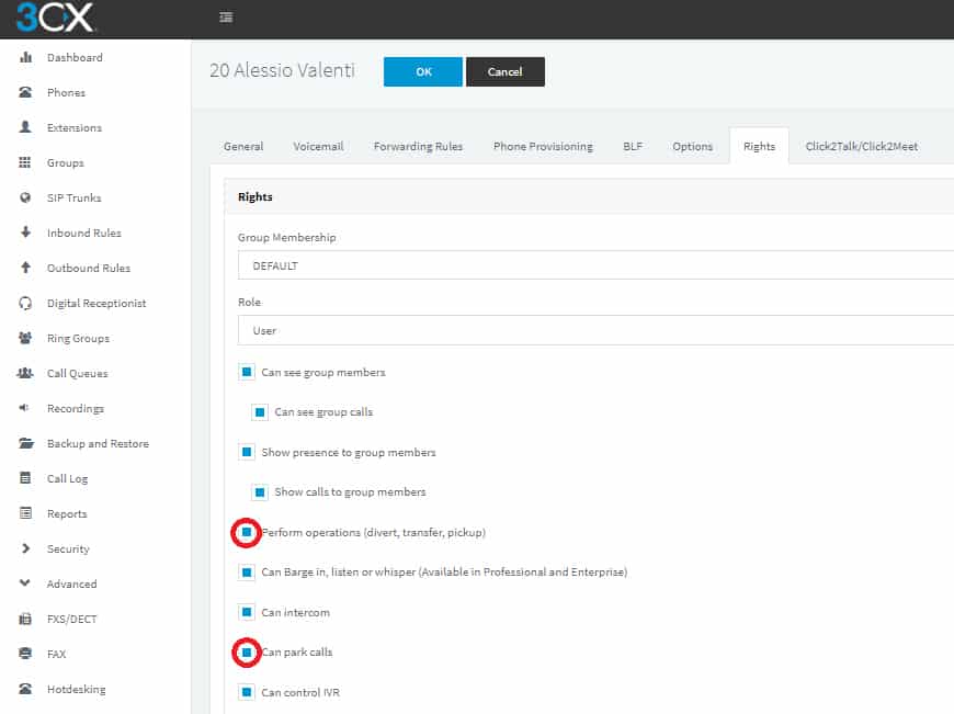Setting up user permissions on 3CX.