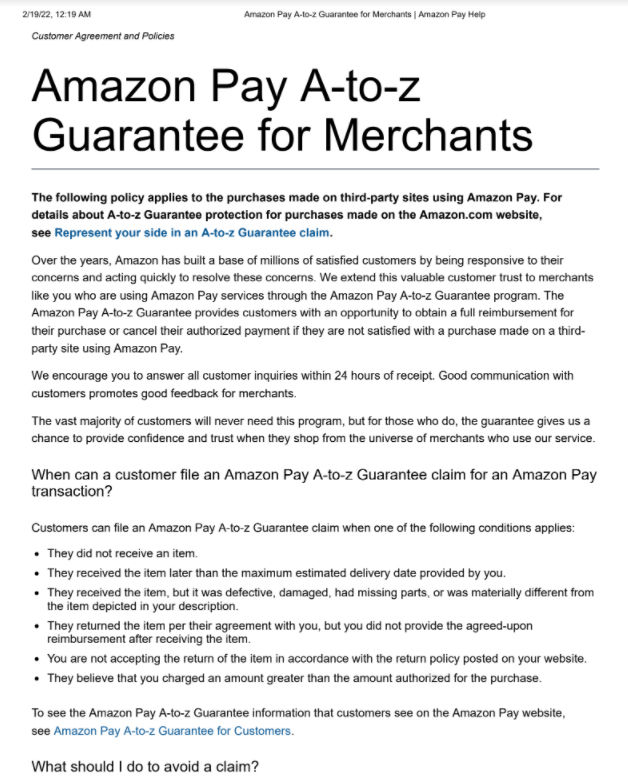Amazon Pay A-to-z Guarantee for Merchants image preview.
