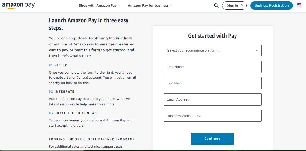 Amazon Pay Register business information.