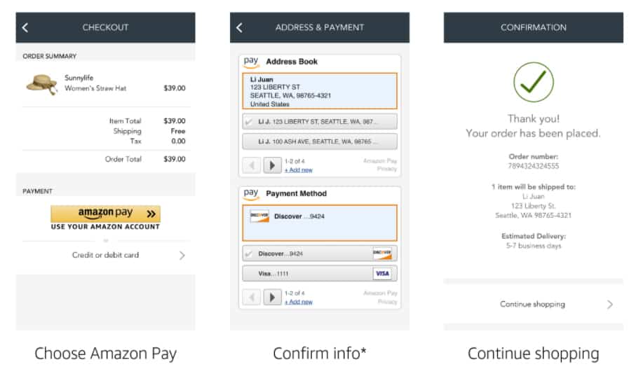 Amazon Pay mobile checkout example.