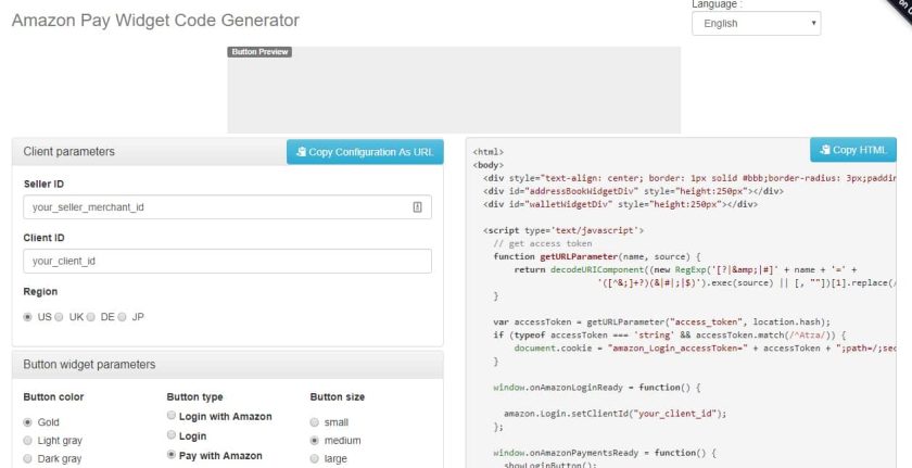 Sample image of Amazon Pay widget code generator