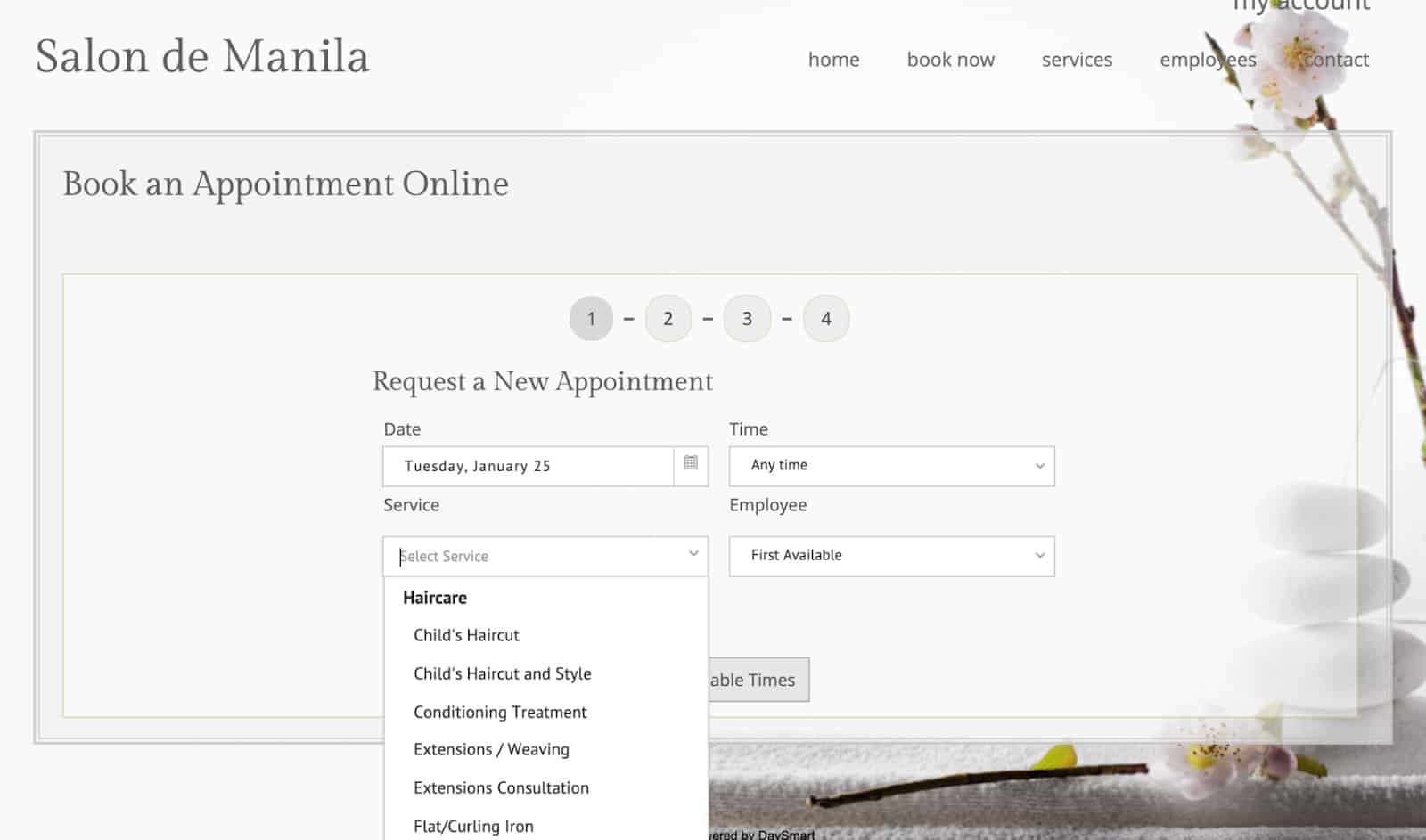 Salon de Manila request a new appointment page.