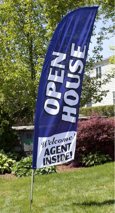 Flag-style open house sign example from Display2go