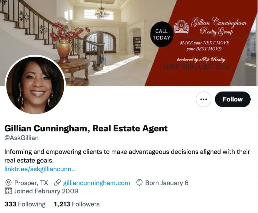 Gillian Cunningham Twitter Real estate agent bio
