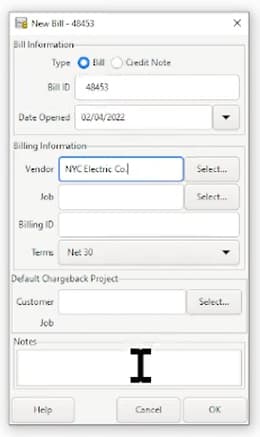 Creating Bill page in GnuCash.