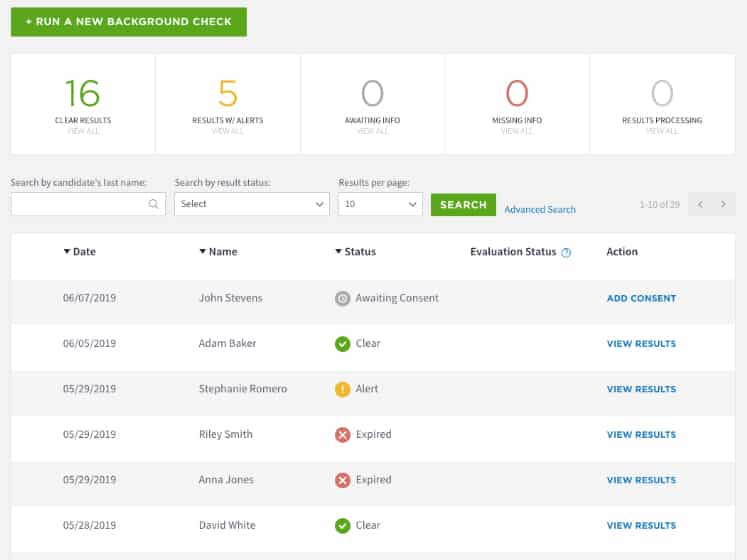 View which background check results from GoodHire dashboard.