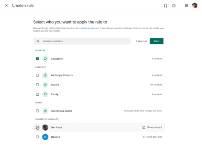 Google Voice custom call forwarding rules