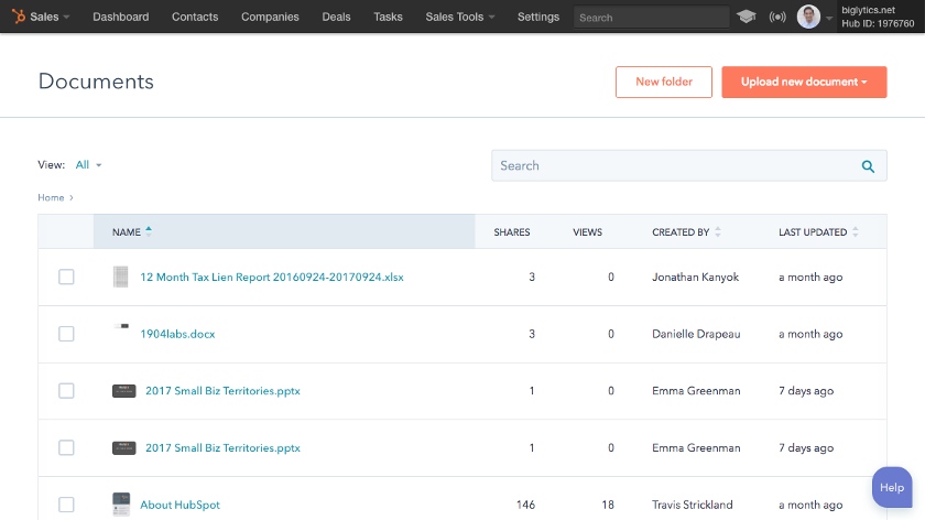 HubSpot Document Storage