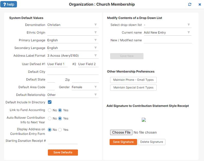 IconCMO's Church Membership Settings