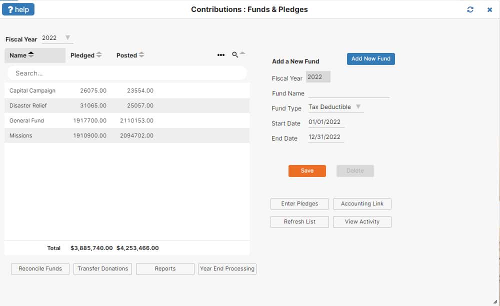 Sample image of IconCMO's Funds and Pledges Module.