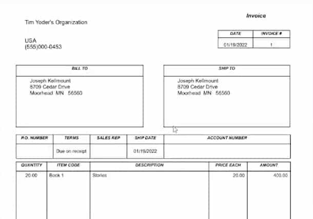 Sample image of IconCMO's Invoice in PDF.