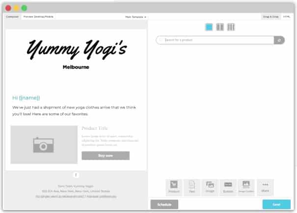 Mailchimp’s integration with Shopify creates professional-grade emails to customers, including product photos, price, and link to product page.