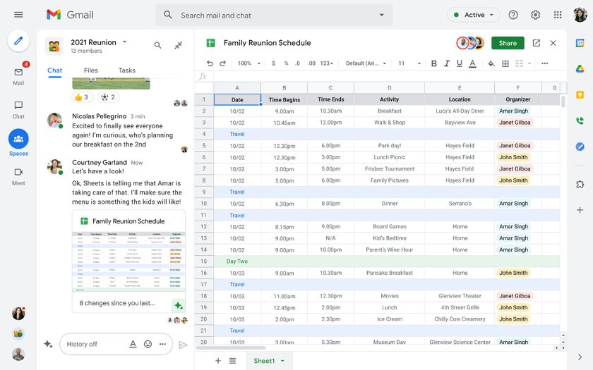 Managing browser-based spreadsheets in Google Workspace