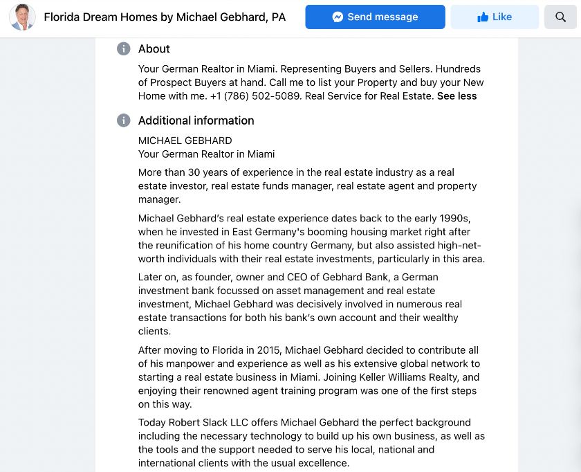 Michael Gebhard Facebook Real estate agent bio