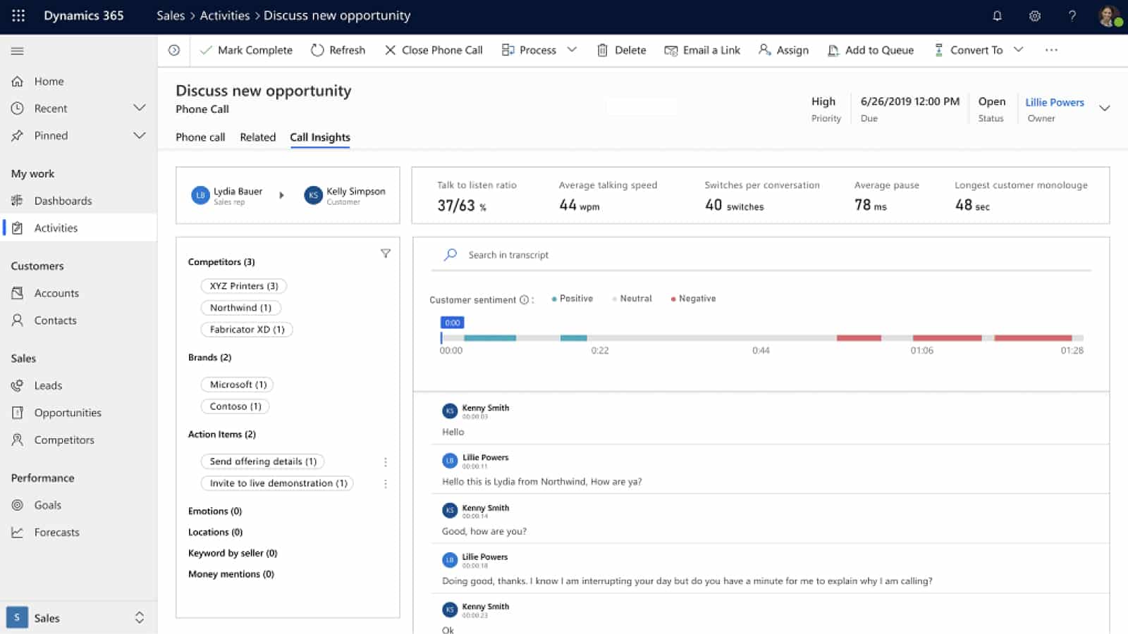 Call Insights page from Microsoft Dynamics 365.