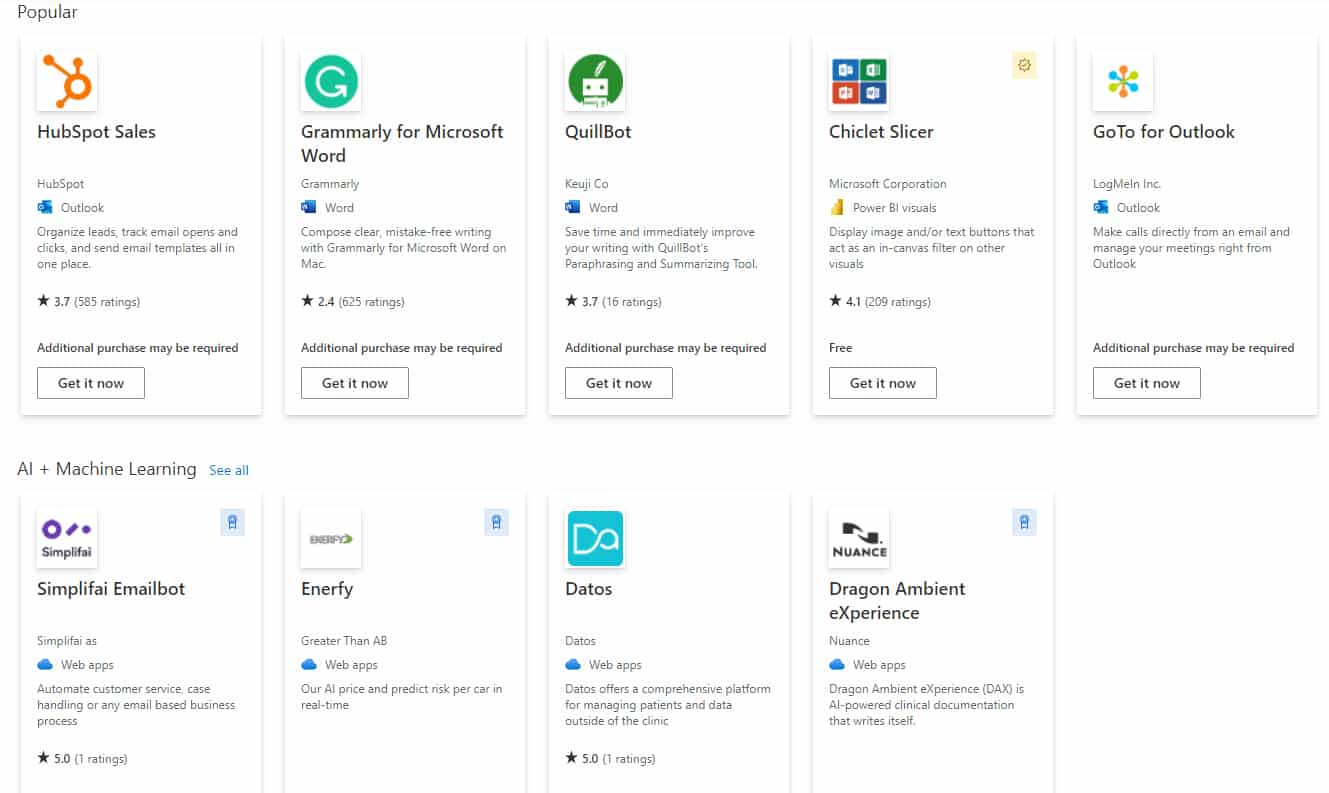 List of Microsoft Dynamics 365 integrations from app store.