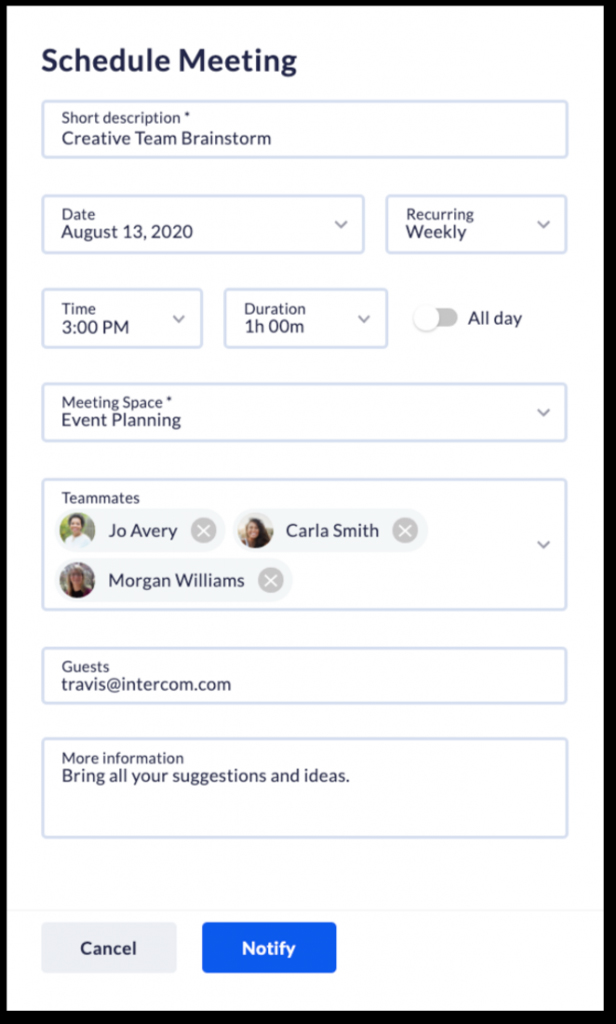 Nextiva's schedule a meeting using CoSpace app.