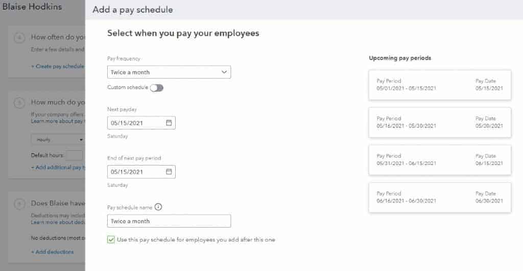 QuickBooks Payroll adding pay schedule of new employees.