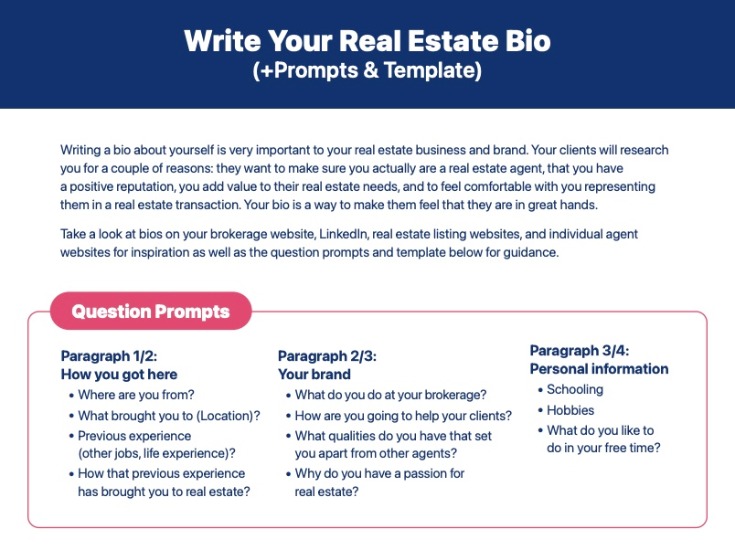 Preview of Realtor Bio Template With Writing Prompts