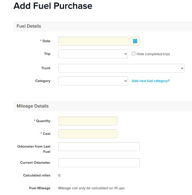 Sample image of Rigbooks in adding fuel purchase details.
