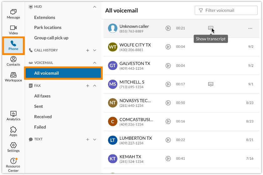 RingCentral's softphone interface.