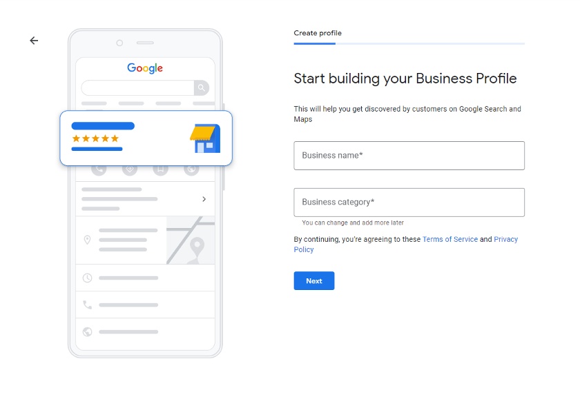 Start building your Google Business profile account
