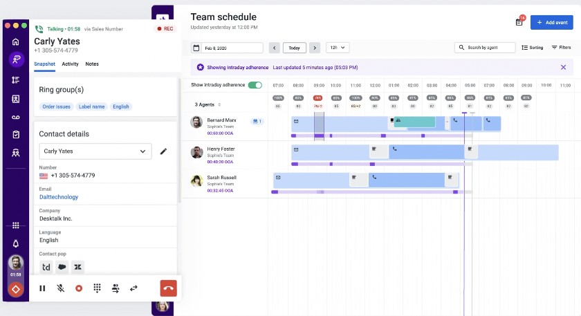 Talkdesk Team schedule interface