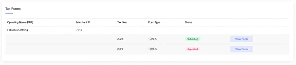 Tax Form from Helcim dashboard.