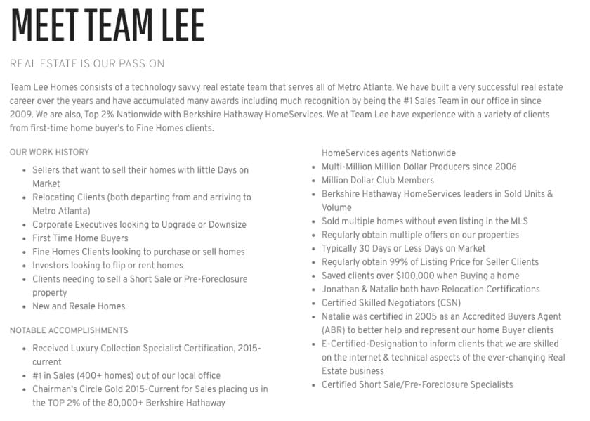 Team Lee Homes real estate team bio