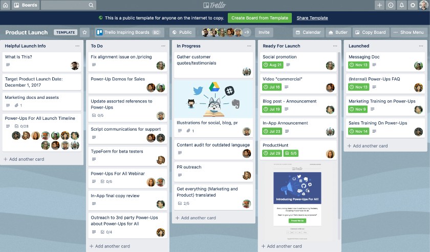 Trello project management board interface.