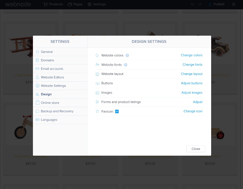 Webnode global settings