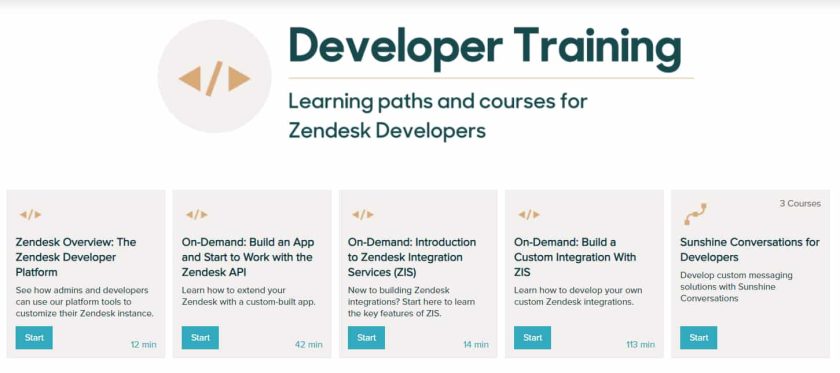 List of learning paths and courses for Zendesk Developers.