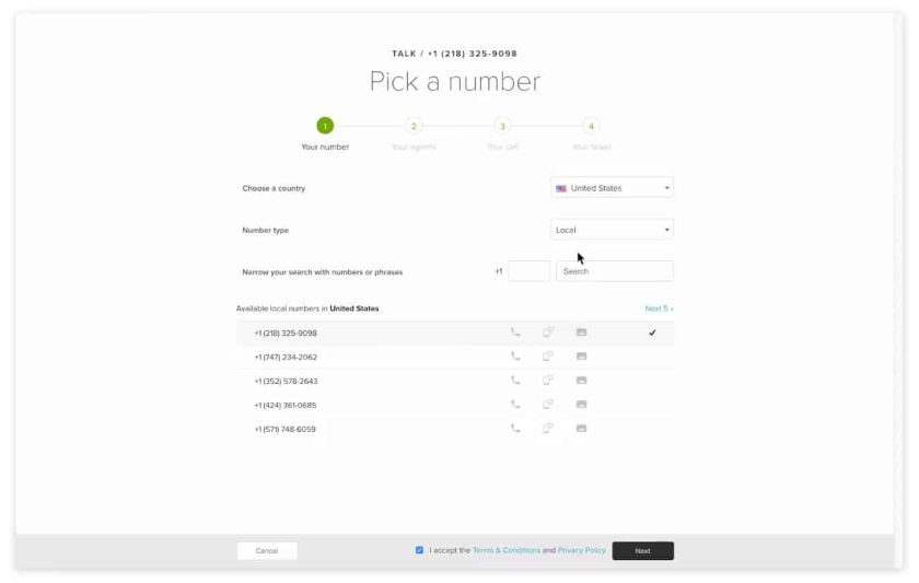 Zendesk picking number for first step of using Zendesk Talk.