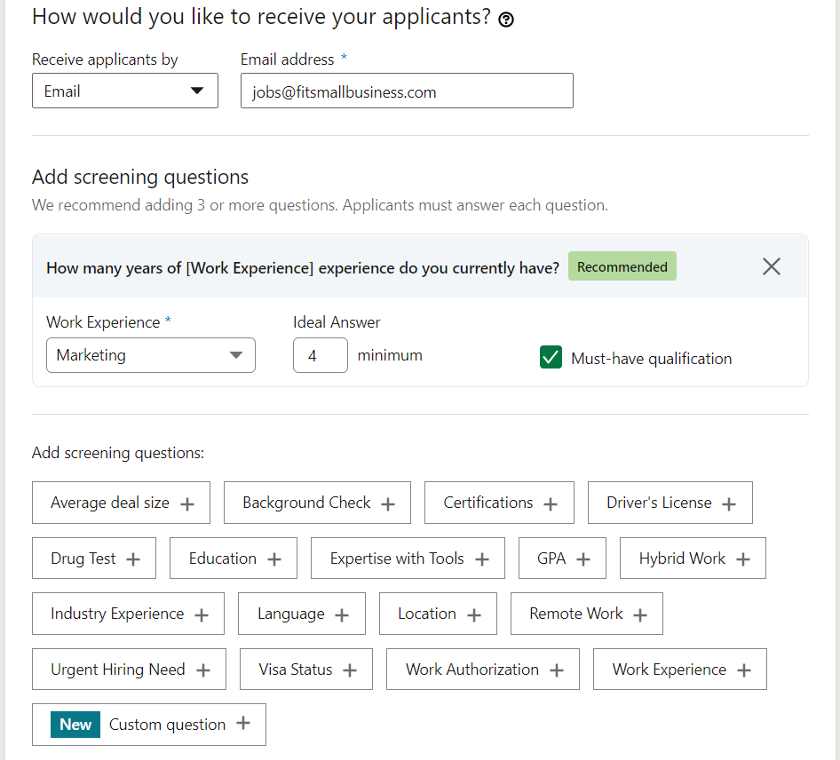 Adding a minimum of three screening questions.