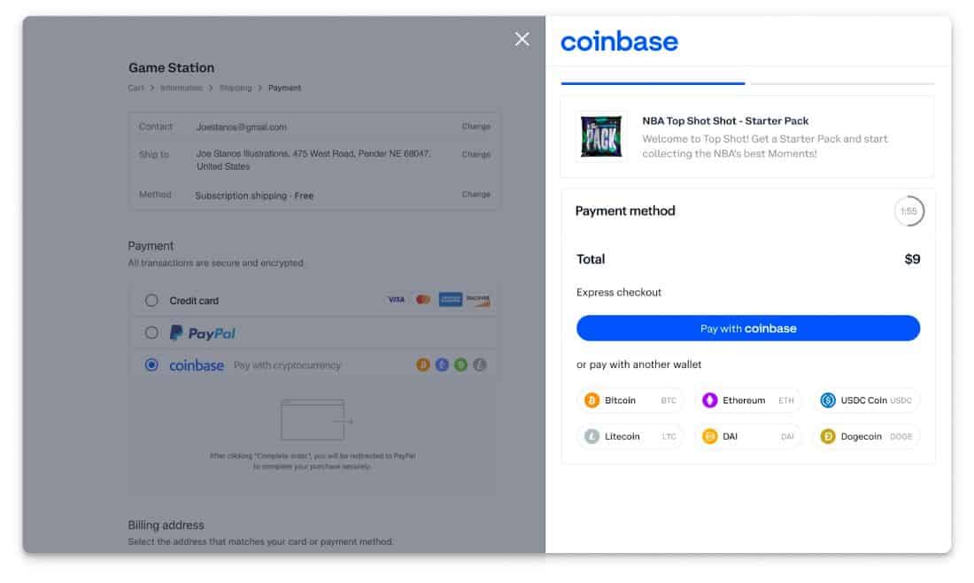 Showing Coinbase Commerce accepts crypto payments from multiple wallets.