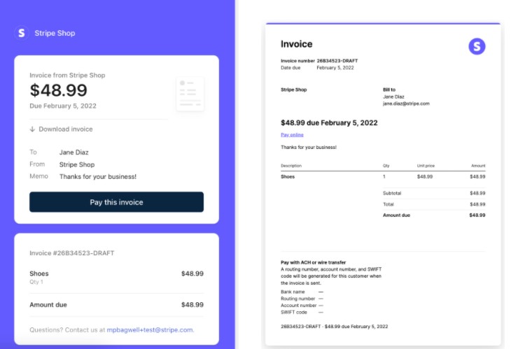 Customizing invoice with Stripe.