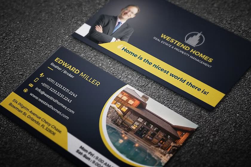 Example of a real estate business card with realtor tagline.